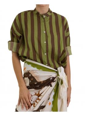 Camicia con collo alla coreana a righe 